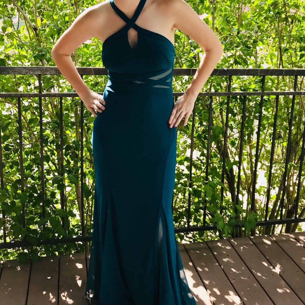 Teal Floor Length Prom Dress